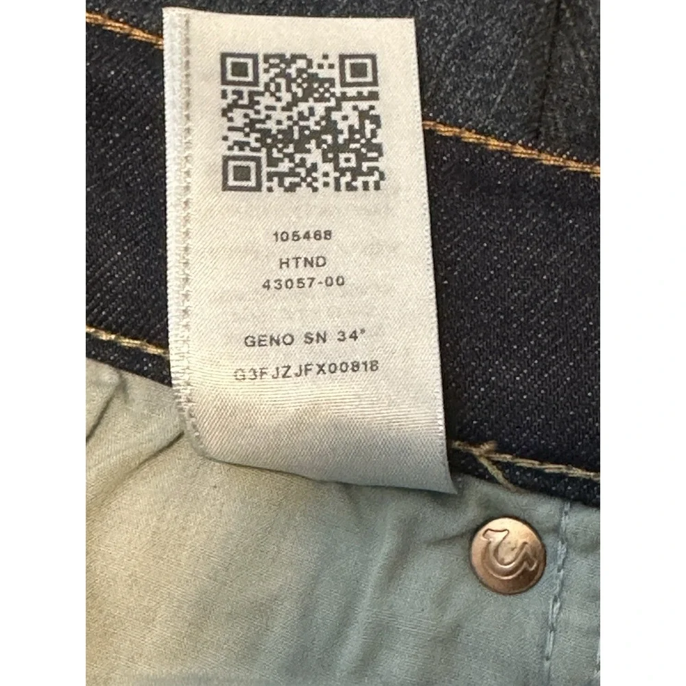 TRUE RELIGION GENO Relaxed Slim Jeans Men's 36Wx34L Dark Wash Hyper Stretch